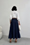 Women's Navy Blue Muslin Fabric Premium Long Skirt - 2