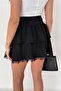 Women's Belt Detailed Lace Trimmed Mini Skirt – Noir Bloom - 8
