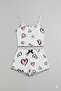 Red Heart Patterned Pajama Set with Bow Detail and Ribbed Shorts - 3
