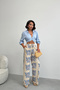 Women's Beige Ethnic Patterned Sofia Linen Trousers - 2