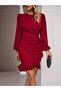 Women's long sleeve crew neck front flywheel imported crepe dress - 4