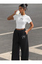 Women's Ribbon Printed Baby Tee Combed Cotton Crop Top and Sweatpants - Two-Piece Tracksuit Set