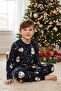 Unisex Children's Pajama Set Navy Blue Color Snowman Patterned 100% Cotton Long Sleeve - 3