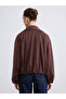 Brown Shirt Collar Oversize Women's Suede Look Jacket - 3