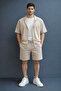 Men's Alaçatı Style Shirt Shorts Wrinkled Oversize Waffle Premium Fabric Relaxed Fit Bottom Top Set