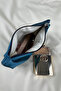 Set of 2 Makeup Bags - Metallic Blue Italian Fabric, Beige Lining - 5
