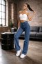 Valentina Stretch Fabric Loose Women's Mid Blue Black Super High Waist Relaxed-Leg Denim Jeans - 4