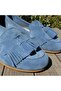 Women's Genuine Leather Denim Blue Tasseled Casual Stylish and Comfortable Ballerinas - 3
