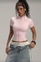 Tommy Pink Short Sleeve Zipper Detailed Slim Fit Blouse