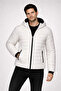Men's Inflatable Hooded Zipper Coat Water Repellent Quilted Jacket with Pockets - Cream