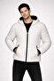 Men's Inflatable Hooded Zipper Coat Water Repellent Quilted Jacket with Pockets - Cream - 2