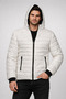 Men's Inflatable Hooded Zipper Coat Water Repellent Quilted Jacket with Pockets - Cream - 4