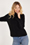 Women's 3-Pack Black-Grey-Green Regular Fit Classic Cut Half Turtleneck Knitted Patterned Sweater - 4