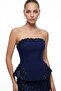 Women's Navy Blue Slim Fit Strapless Neck Sequined Long Evening Dress - 3