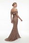 Women's Taupe Boat Neck Beaded Long Evening Dress - 6