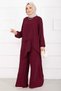 Asymmetrical Cut Aerobin Hijab Two-Piece Set Burgundy - 5