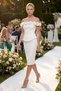 Women's White Boat Neck Floral Detailed Midi Promise Engagement Wedding Evening Dress - 5