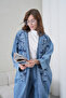 Women's Front Embroidered Beaded Denim Kimono Cardigan and Jeans Two-Piece Set - 4