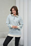 Women's Cream-Blue Striped Half-Zip Waffle Knitted Oversize Sweatshirt - 2