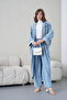 Women's Front Embroidered Beaded Denim Kimono Cardigan and Jeans Two-Piece Set - 4