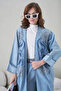 Women's Front Embroidered Beaded Denim Kimono Cardigan and Jeans Two-Piece Set - 5