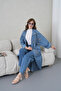 Women's Front Embroidered Beaded Denim Kimono Cardigan and Jeans Two-Piece Set