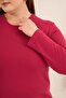 Slit Detailed Crew Neck Women's Plus Size Basic Knitwear Fuchsia - 2
