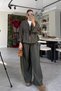 Khaki Tie-Detail Waist-Tied Shiny Parachute Top and Bottom Set - 0650 - 7
