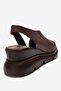 Agusto Brown Genuine Leather Women's Wedge Heel Sandals - 5