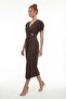 Women's Brown Double-Breasted Collar Accessory Detail Midi Event Dress - 2