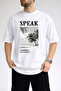 Men's Modern Summer Themed Speak Text Printed Crew Neck White T-Shirt