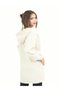 Women's Hooded Zippered Long Ecru Jacket with Pockets - 3