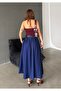 Women's Navy Blue Pocketed Maxi Size Belt Skirt - 8
