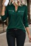 Women's Long Sleeve V-Neck Viscose Blouse with Zipper Detail - 3