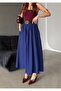 Women's Navy Blue Pocketed Maxi Size Belt Skirt - 6