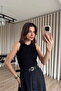 Black Skirt with Button Detail and Belted Poplin Dress - 5