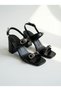 Laris Double Buckle Closed Toe Heeled Sandals Series - Black Wrinkled