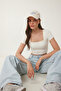 Square Neck Crop Knitted Blouse Lex0005 Ecru