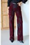 High Waist Flock Printed Black Burgundy Jean Trousers