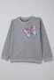 Girl's Tracksuit Set with Butterfly Printed Trousers and Grass Stitching, Ages 4-8, Light Gray Melange - 6