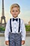 Boy's Embroidered Long Sleeve Shirt and Strappy Gray Trousers Top and Bottom Set - 4