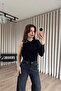 Black One-Shoulder Blouse with Gold Buckle Detail - 2