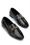Women's Black Shiny Leather Buckle Ballerinas
