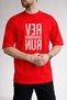 Men's Run Text Printed Wavy Letter Design Crew Neck Red T-Shirt - 2