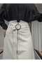 Belted Leather Skirt with Zipper Detail, White - 4