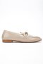 Women's Beige Shiny Leather Buckle Ballerinas - 4