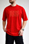 Men's Abstract Linear Design Crew Neck Red T-Shirt - 3