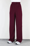 Women's Burgundy High Waist Pleated Wide Leg Palazzo Pants with Pockets and Velcro Closure at the Waist