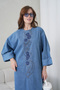Women's Front Embroidered Beaded Wide Fit Long Denim Dress