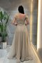 Glitter Fabric Boat Neck Evening Dress - Gold - 5